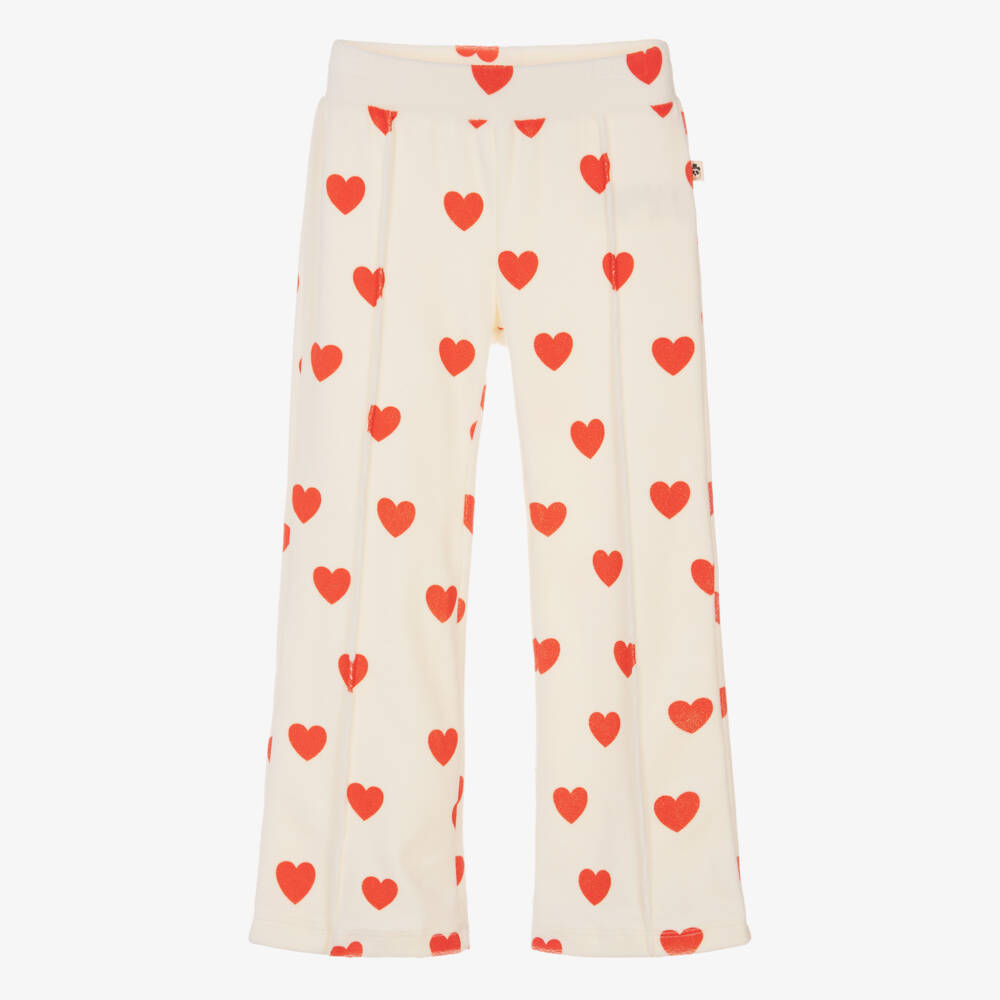 Mini Rodini-Girls Ivory Velour Trousers with Red Heart Print | Childrensalon