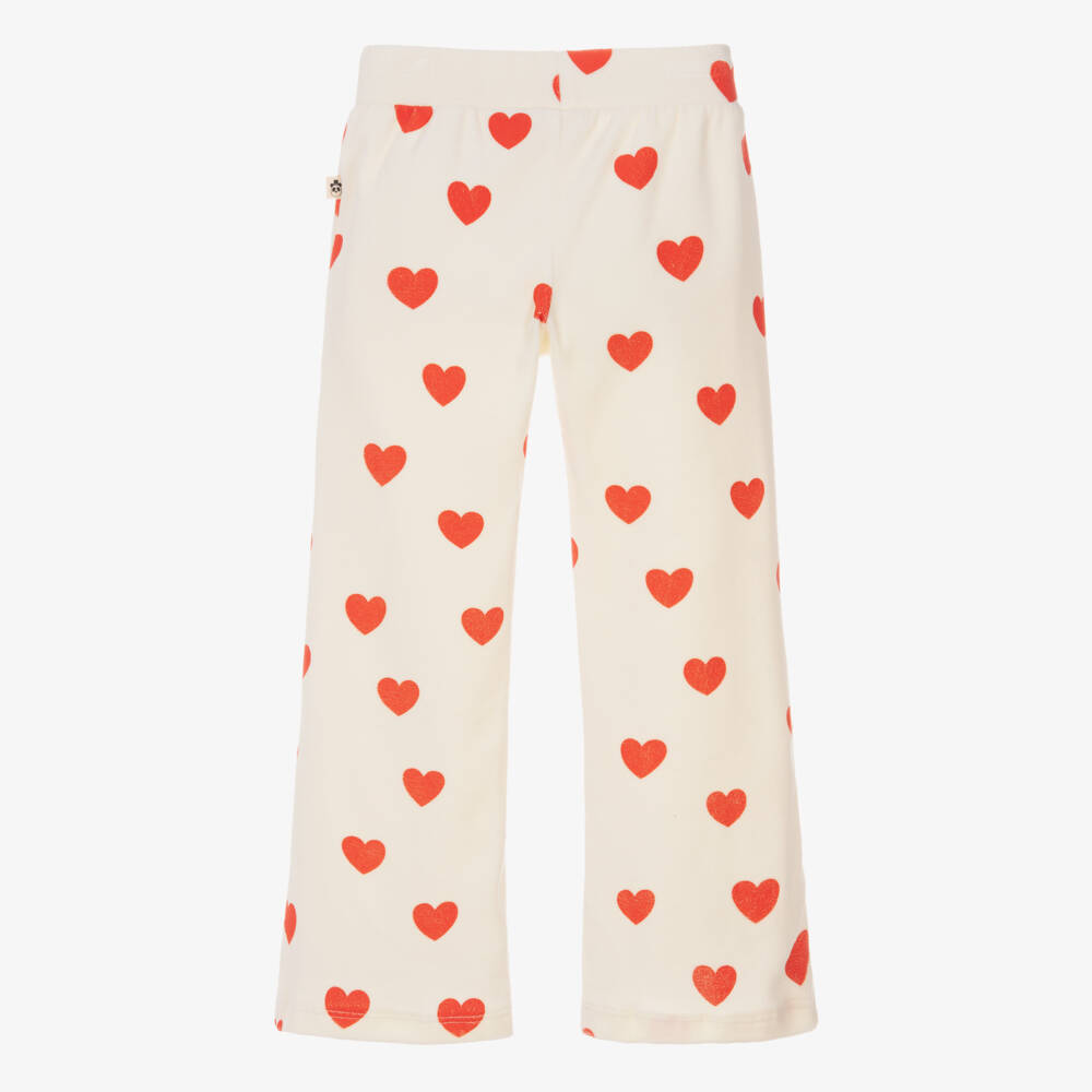 Mini Rodini-Girls Ivory Velour Trousers with Red Heart Print | Childrensalon