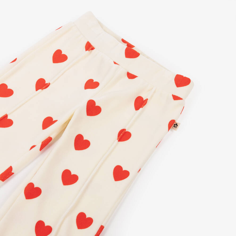 Mini Rodini-Брюки кремовые велюровые с красными сердечками для девочек | Childrensalon