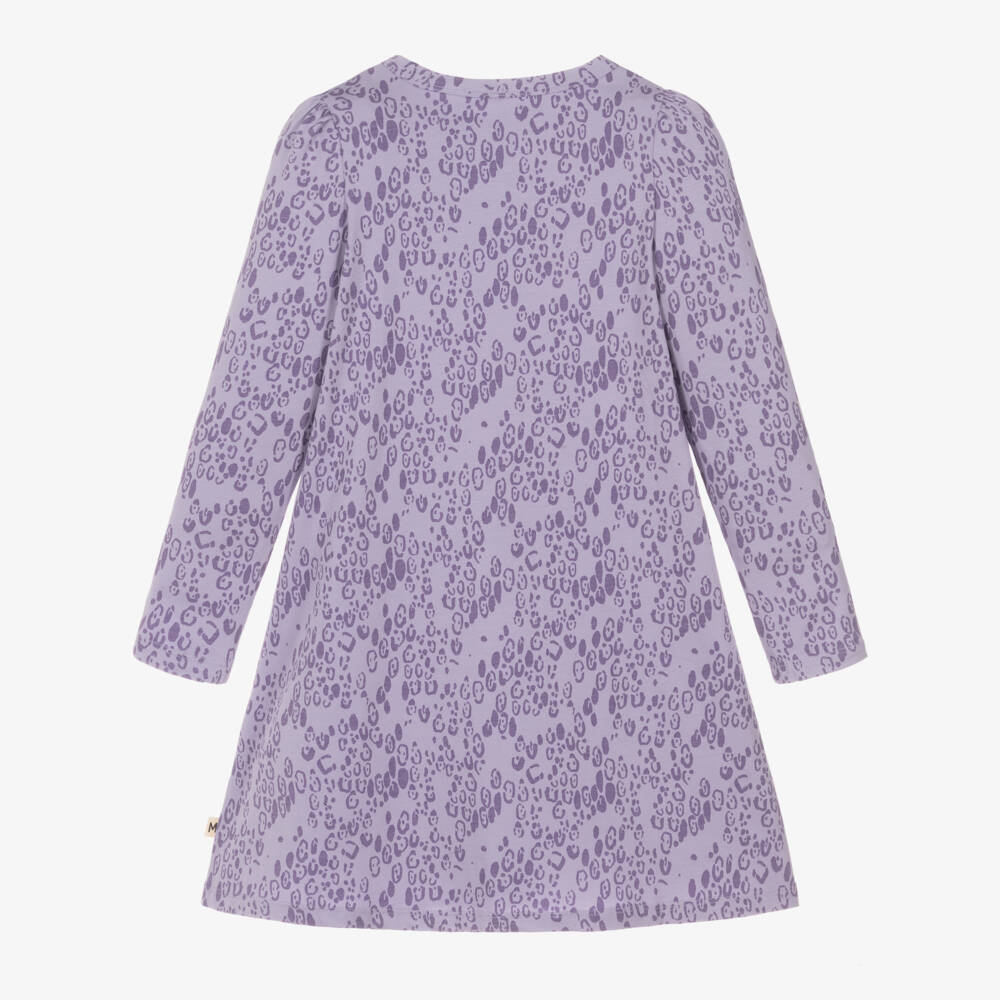 Mini Rodini-فستان بطبعة فهد قطن عضوي لون بنفسجي ليلاك للبنات | Childrensalon