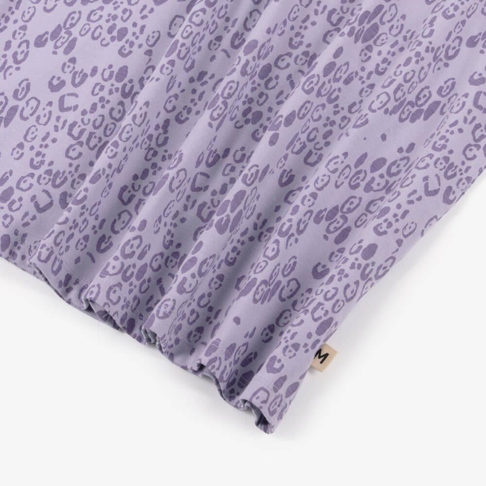 Mini Rodini-فستان بطبعة فهد قطن عضوي لون بنفسجي ليلاك للبنات | Childrensalon