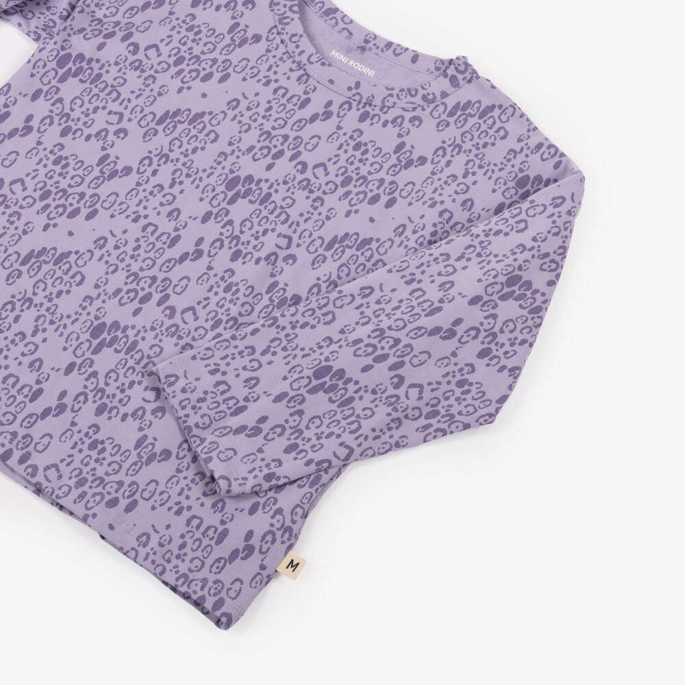 Mini Rodini-توب بطبعة فهد قطن عضوي لون بنفسجي ليلاك للبنات | Childrensalon