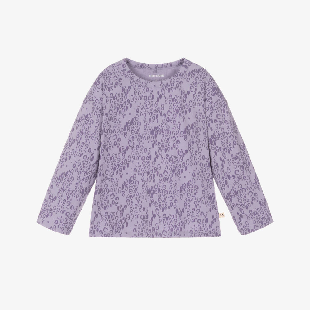 Mini Rodini-توب بطبعة فهد قطن عضوي لون بنفسجي ليلاك للبنات | Childrensalon
