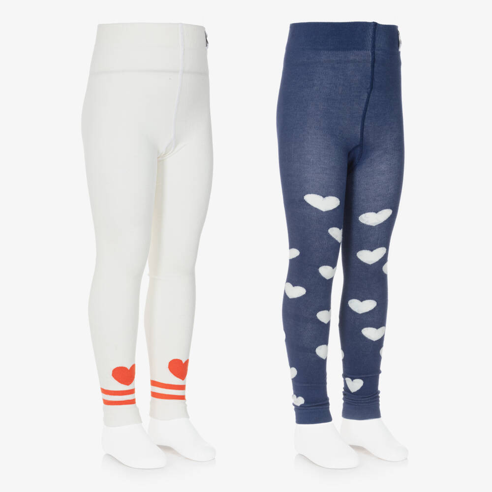 Mini Rodini-ليقنز محبوك لون كحلي وعاجي للبنات (عدد 2) | Childrensalon