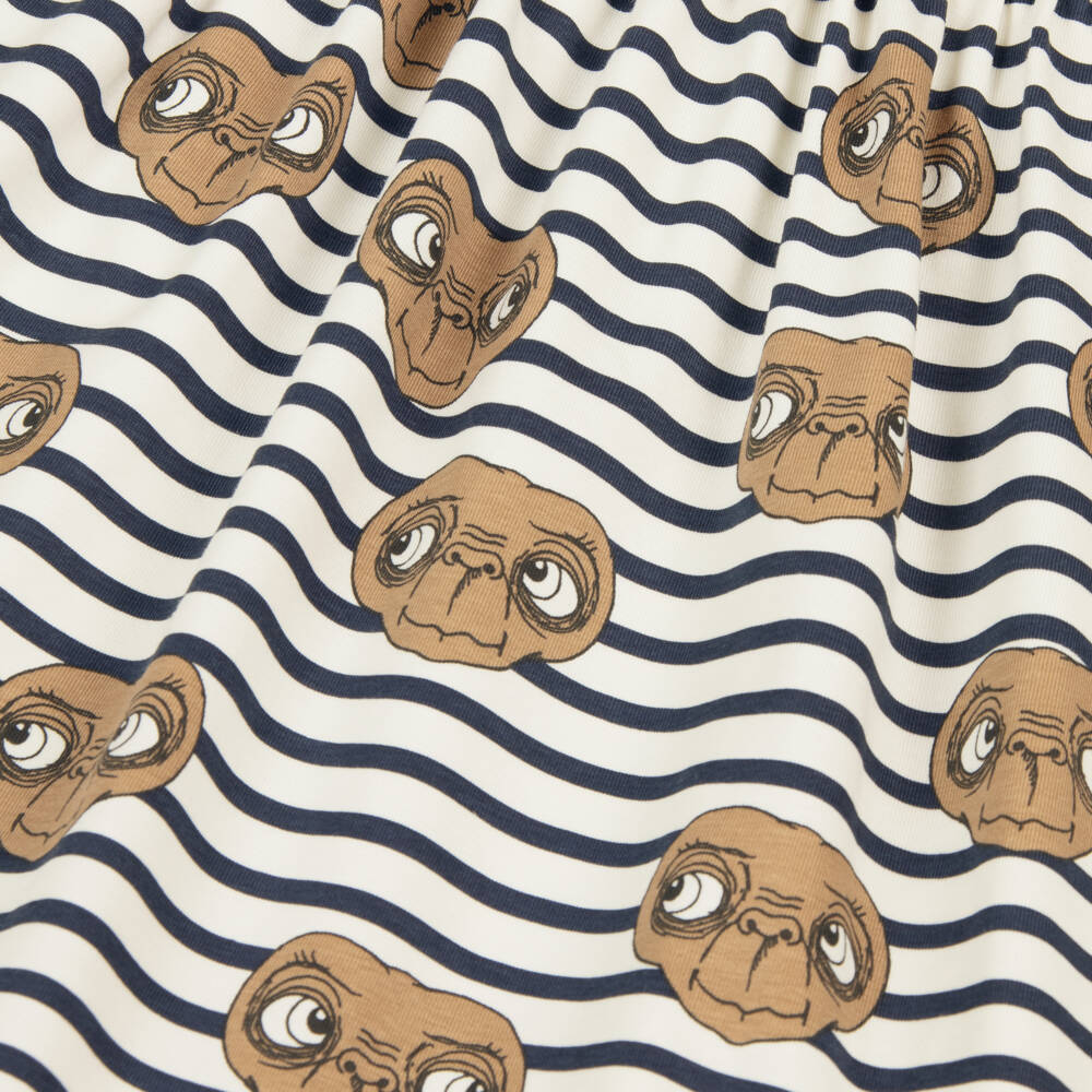 Mini Rodini-Girls Navy Blue & White Breton Stripe Cotton E.T. Print Dress | Childrensalon