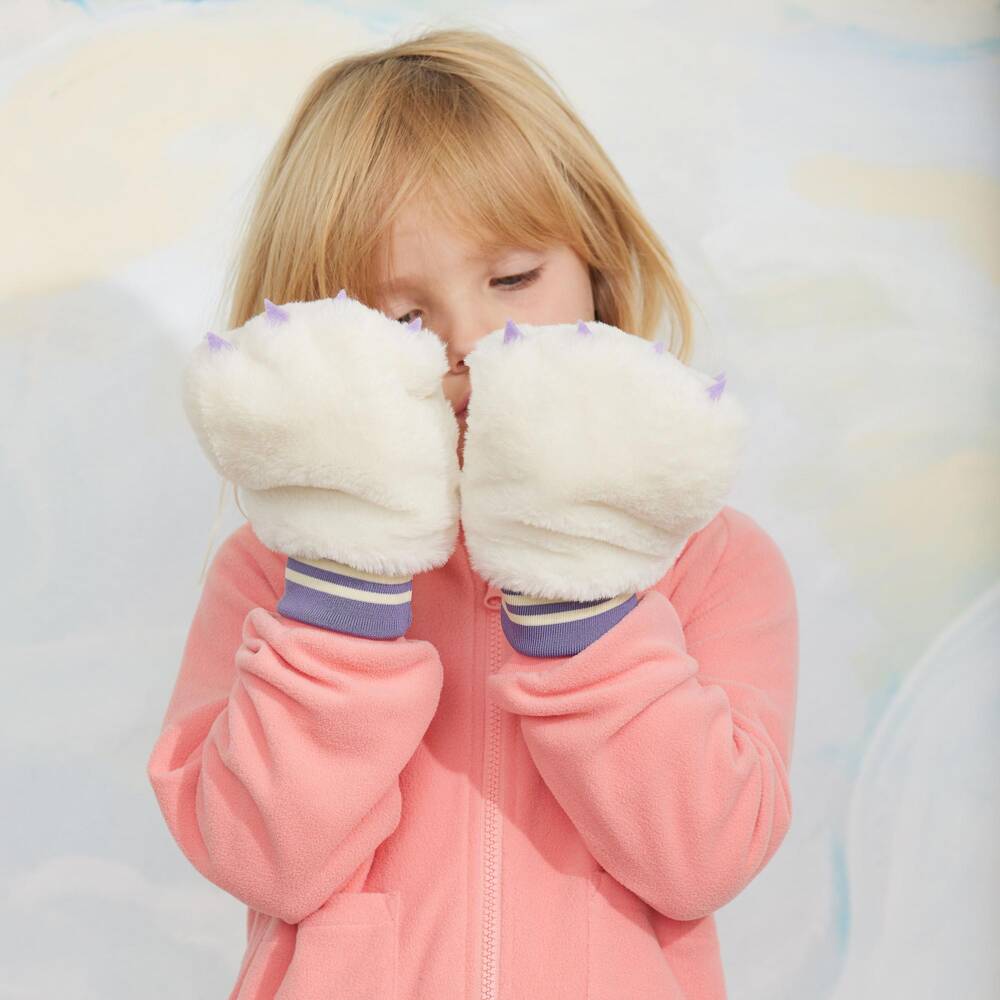 Mini Rodini-Girls Off-White Faux Fur Bear Mittens | Childrensalon