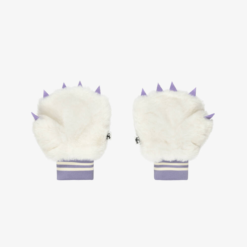 Mini Rodini-Girls Off-White Faux Fur Bear Mittens | Childrensalon
