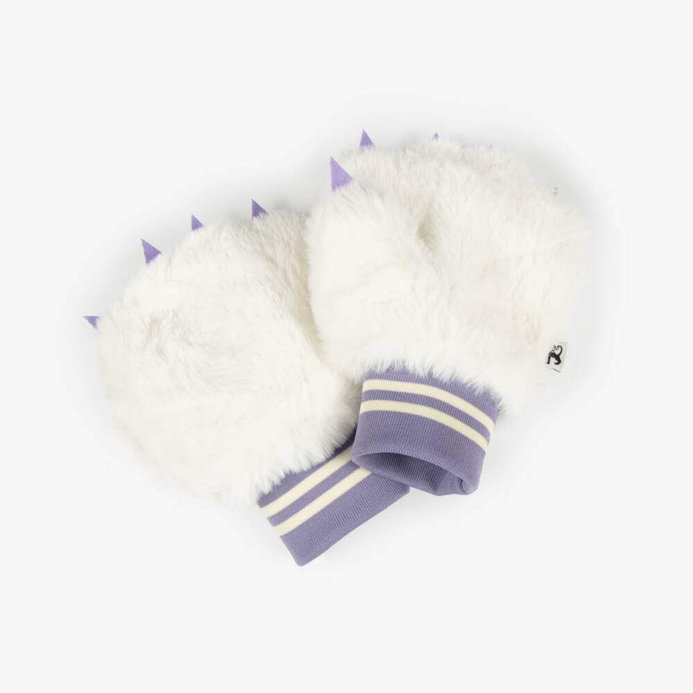 Mini Rodini-Girls Off-White Faux Fur Bear Mittens | Childrensalon