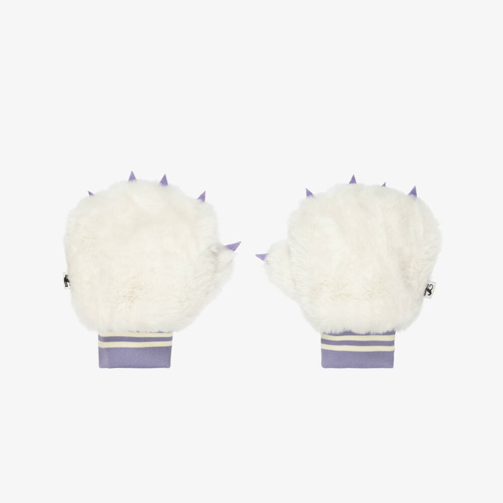 Mini Rodini-Girls Off-White Faux Fur Bear Mittens | Childrensalon