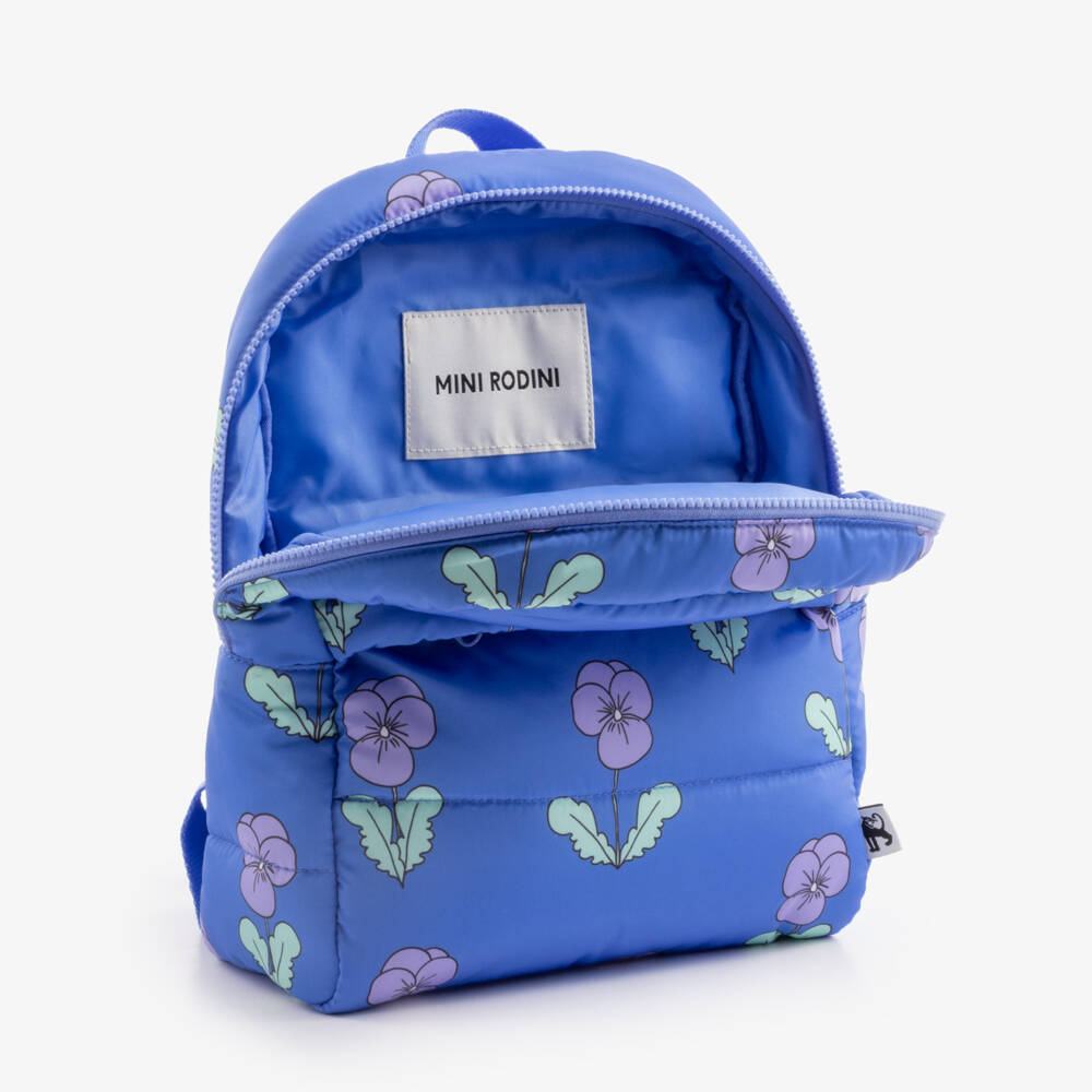 Mini Rodini-Girls Padded Blue Backpack with Viola Print (32cm) | Childrensalon