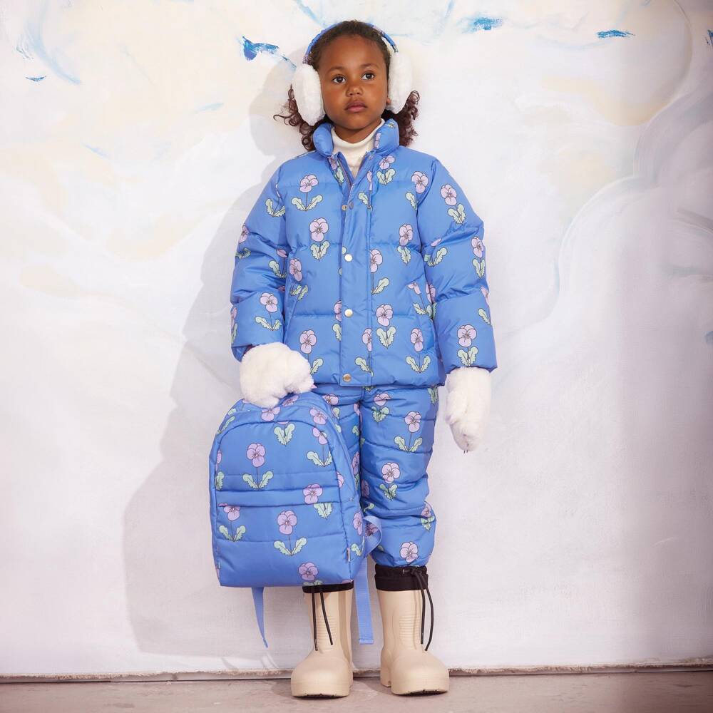 Mini Rodini-Girls Padded Blue Backpack with Viola Print (32cm) | Childrensalon