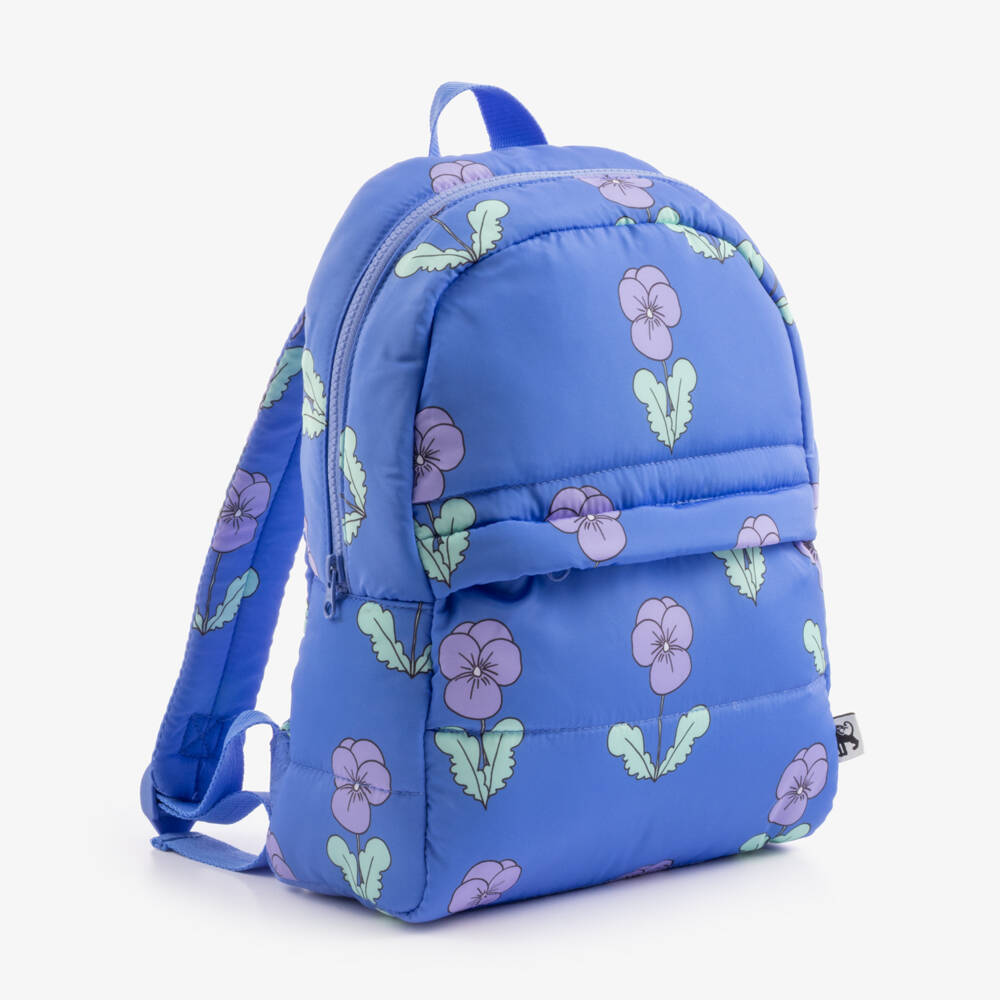 Mini Rodini-Girls Padded Blue Backpack with Viola Print (32cm) | Childrensalon