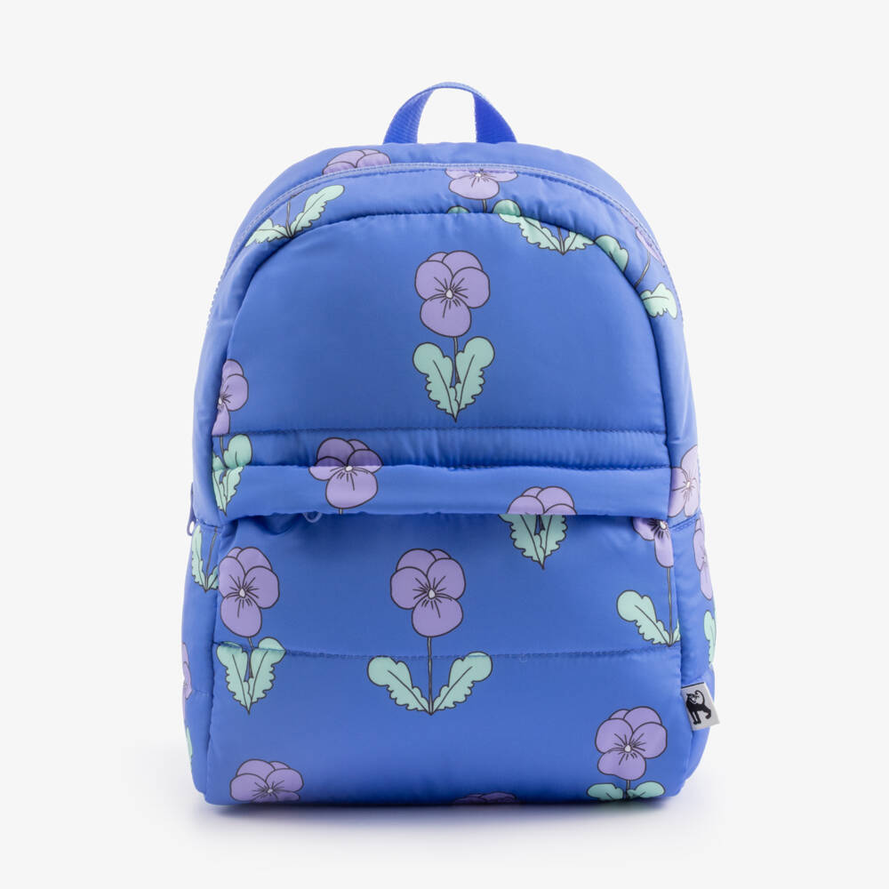 Mini Rodini-Girls Padded Blue Backpack with Viola Print (32cm) | Childrensalon