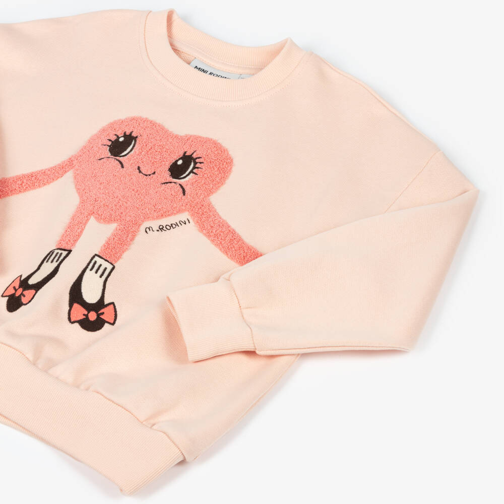 Mini Rodini-Свитшот розовый хлопковый с большим сердцем для девочек | Childrensalon