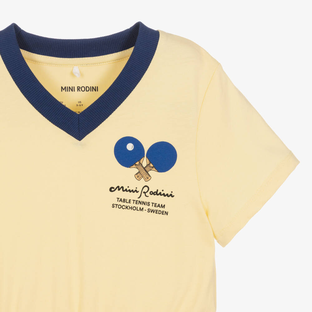 Mini Rodini-Girls Pale Yellow Cotton Dress with Table Tennis Print | Childrensalon