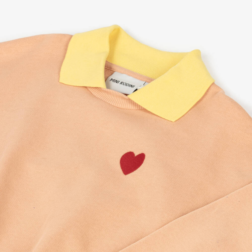 Mini Rodini-سويتشيرت بياقة قطن عضوي لون برتقالي للبنات | Childrensalon
