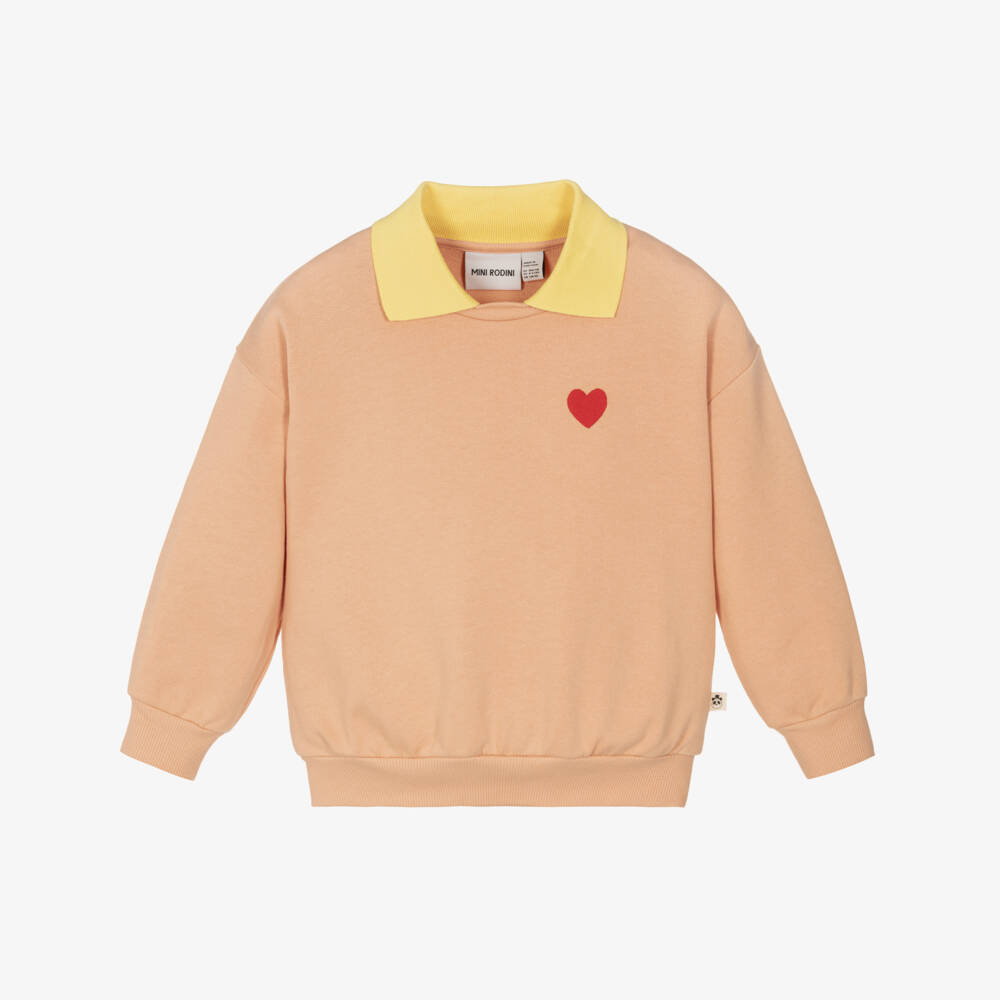 Mini Rodini-سويتشيرت بياقة قطن عضوي لون برتقالي للبنات | Childrensalon