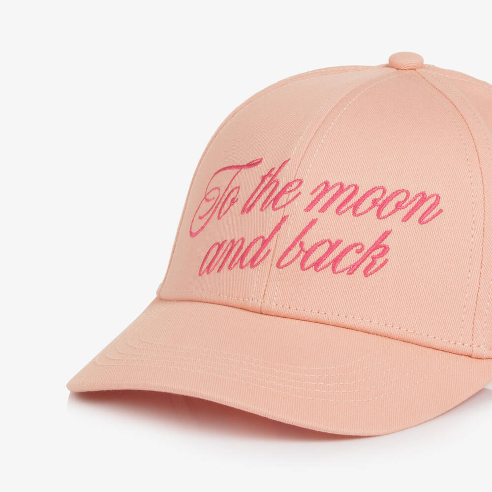 Mini Rodini-Girls Pink Cap with To the Moon and Back Embroidery | Childrensalon