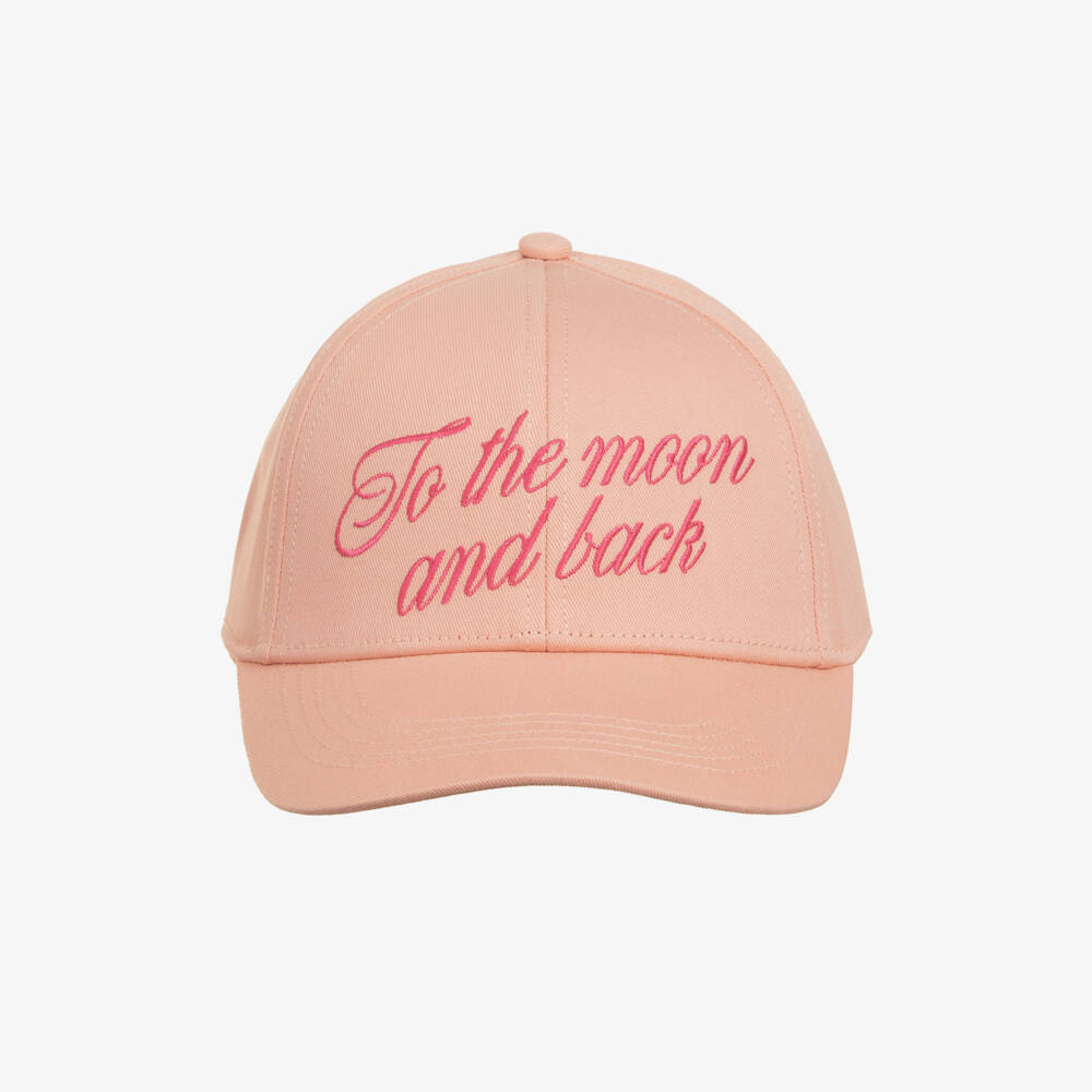 Mini Rodini-Girls Pink Cap with To the Moon and Back Embroidery | Childrensalon