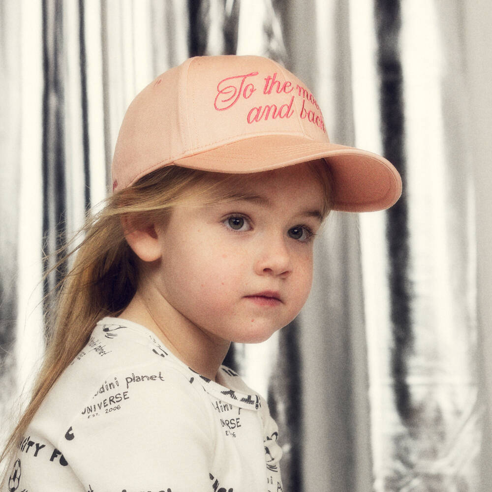 Mini Rodini-Girls Pink Cap with To the Moon and Back Embroidery | Childrensalon