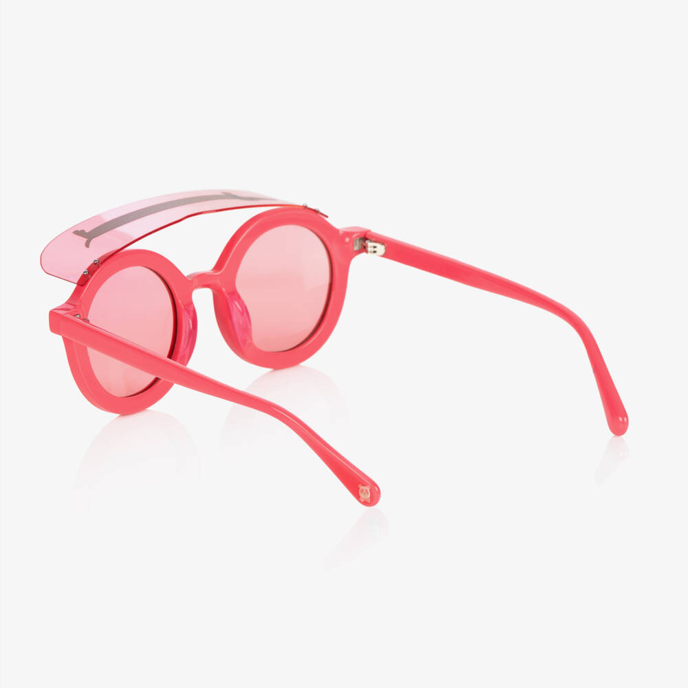 Mini Rodini-Girls Pink Dog Print Round Visor Sunglasses  | Childrensalon