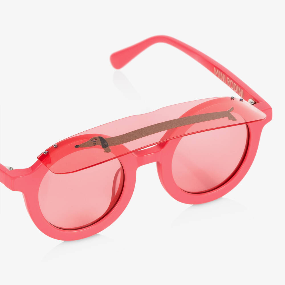 Mini Rodini-Girls Pink Dog Print Round Visor Sunglasses  | Childrensalon