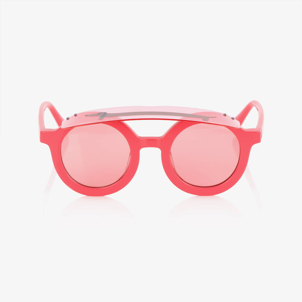 Mini Rodini-Girls Pink Dog Print Round Visor Sunglasses  | Childrensalon