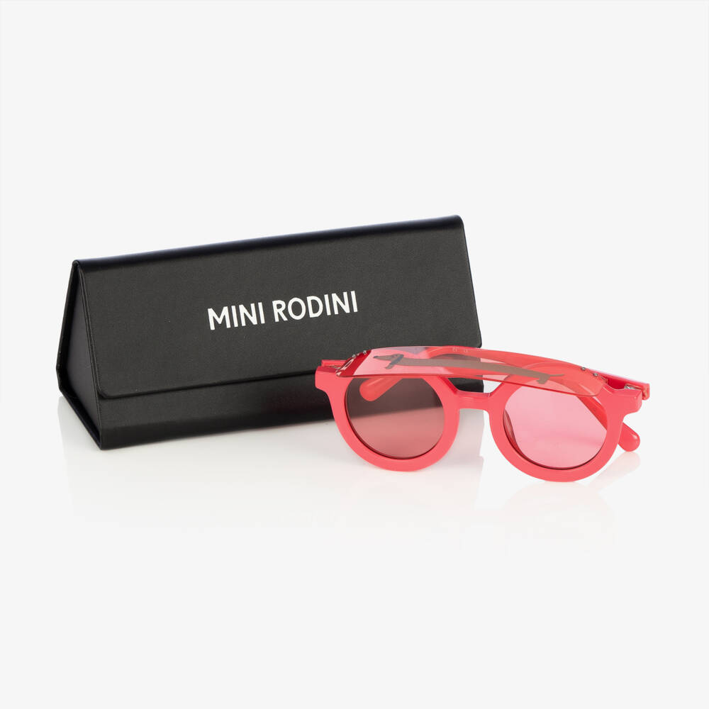 Mini Rodini-Girls Pink Dog Print Round Visor Sunglasses  | Childrensalon