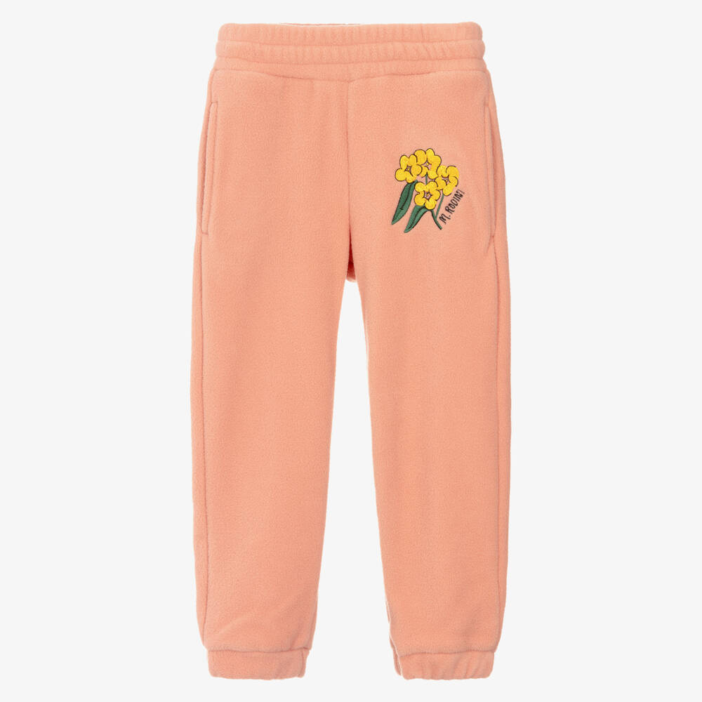 Mini Rodini-Girls Pink Fleece Joggers with Flower Motif | Childrensalon