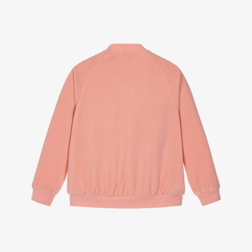 Mini Rodini-Girls Pink Fleece Zip-Up Top with Embroidered Penguin | Childrensalon