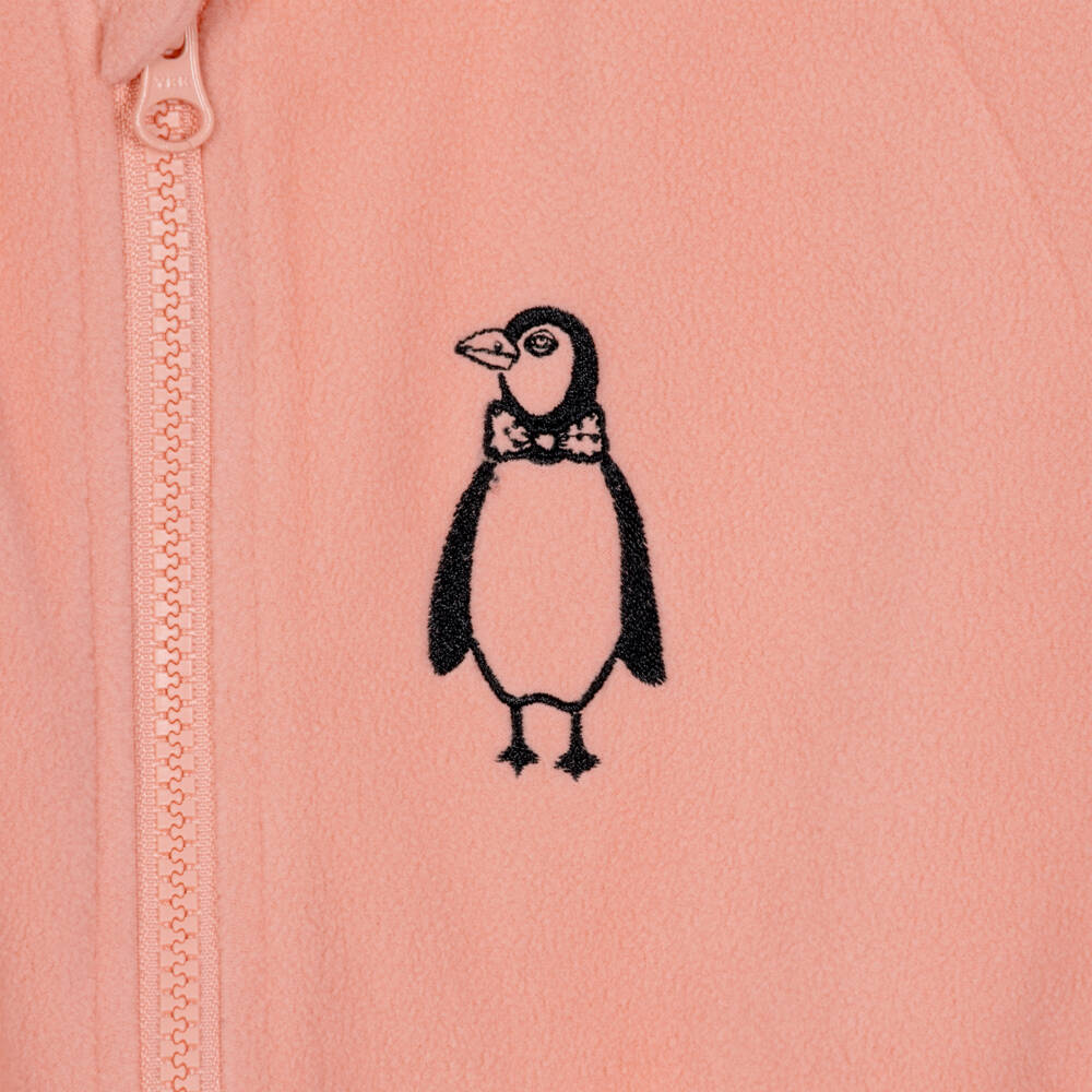 Mini Rodini-Girls Pink Fleece Zip-Up Top with Embroidered Penguin | Childrensalon
