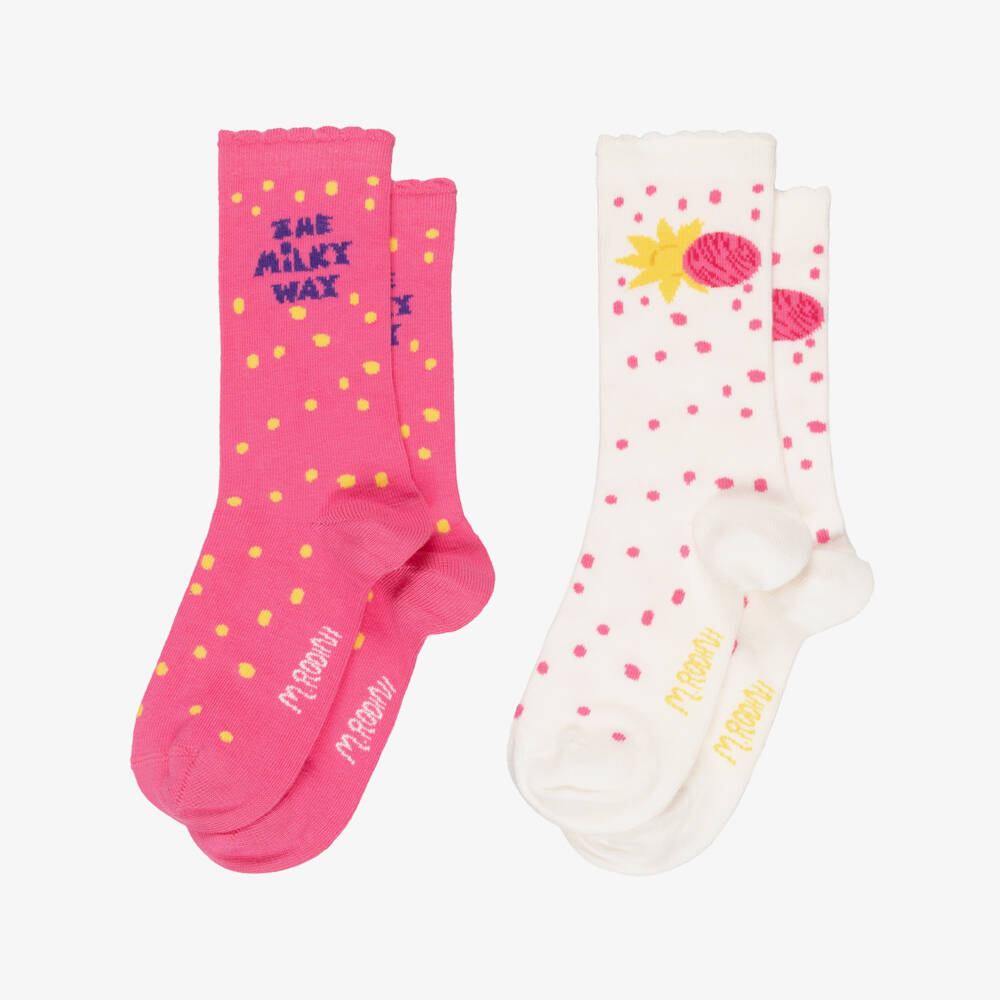 Mini Rodini-جوارب بطبعة مجرة لون زهري وعاجي للبنات (عدد 2) | Childrensalon