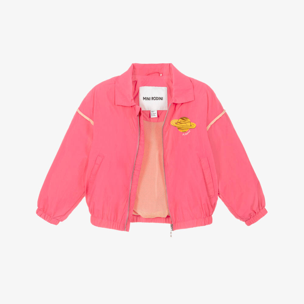 Mini Rodini-Girls Pink Jacket with Planet Logo Patch | Childrensalon