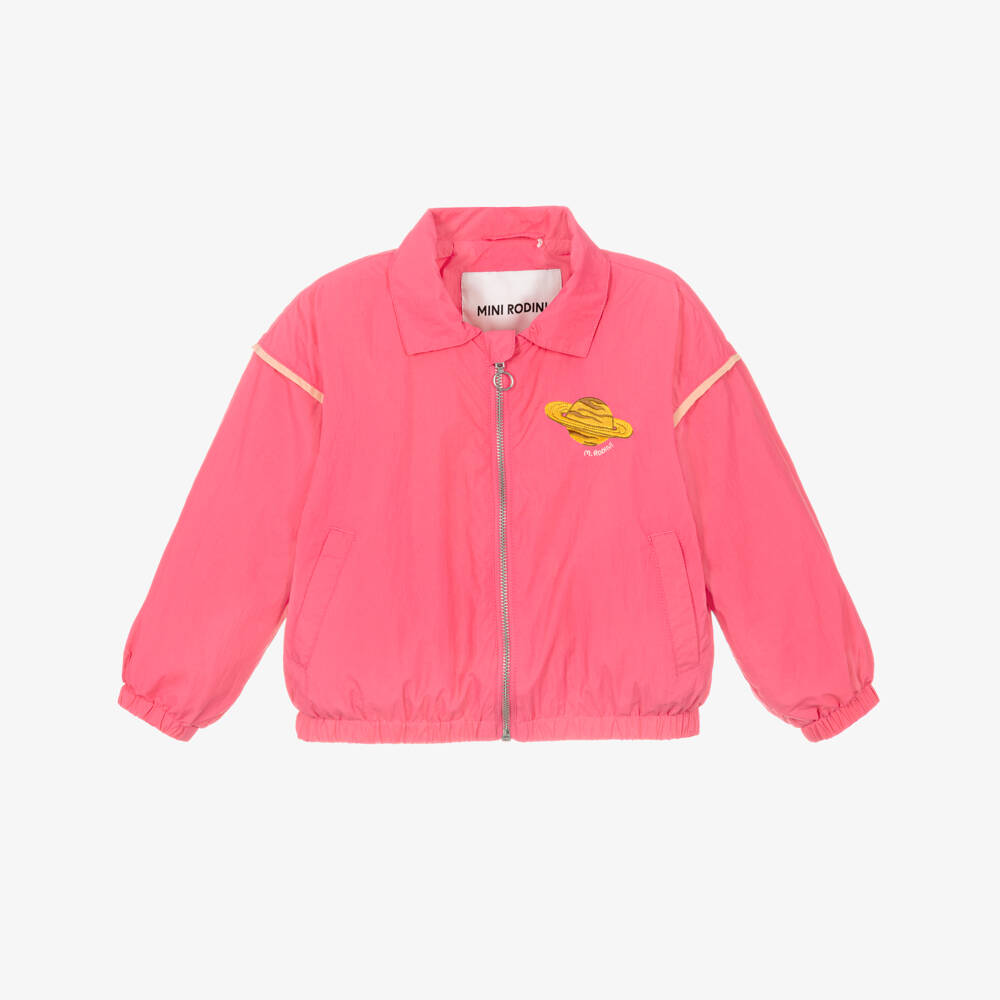 Mini Rodini-Girls Pink Jacket with Planet Logo Patch | Childrensalon