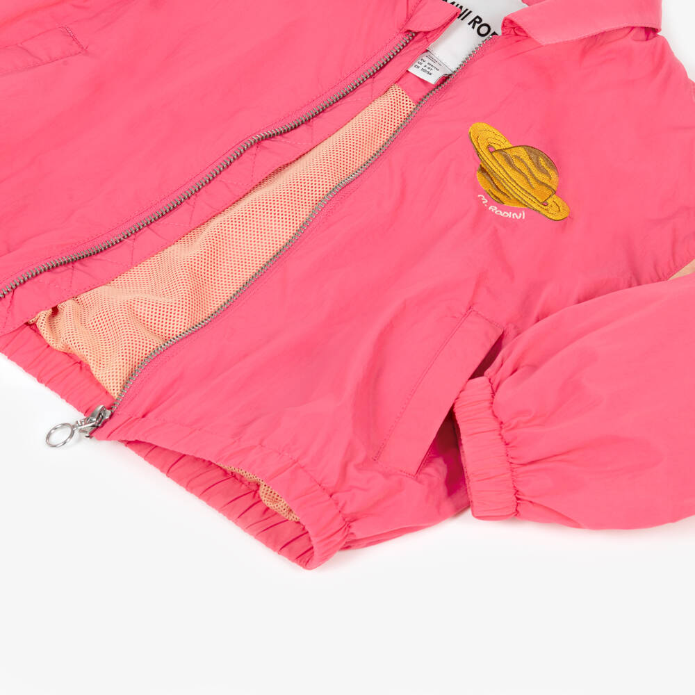 Mini Rodini-Girls Pink Jacket with Planet Logo Patch | Childrensalon