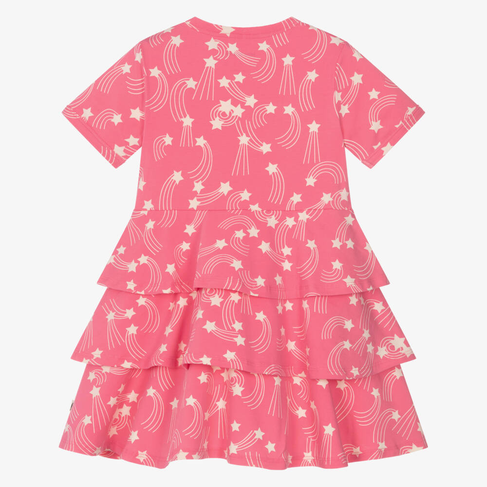 Mini Rodini-Girls Pink Organic Cotton Dress with Ivory Star Print | Childrensalon