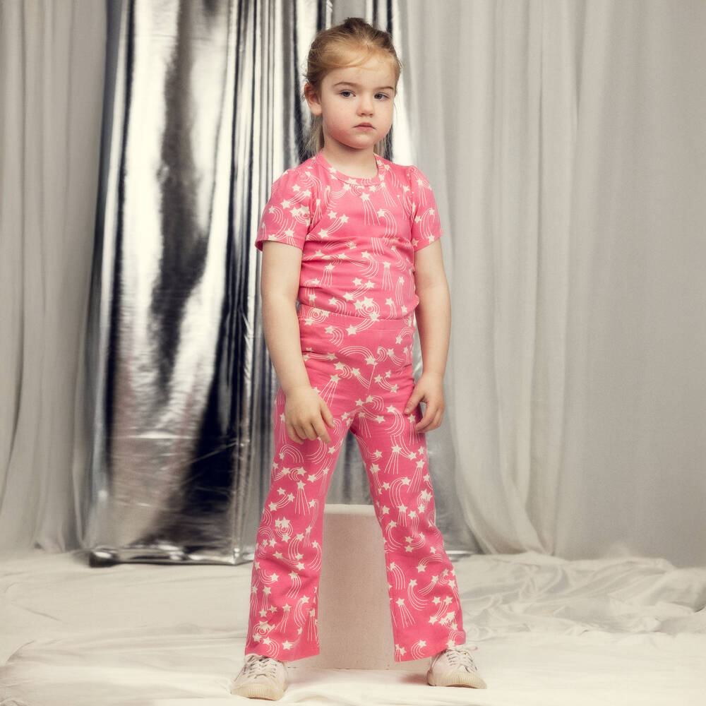Mini Rodini-ليقنز بطبعة نجوم قطن عضوي لون زهري للبنات | Childrensalon