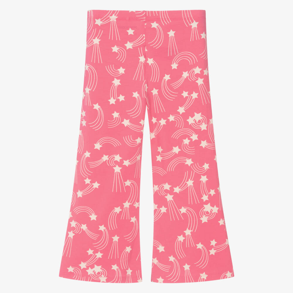 Mini Rodini-Girls Pink Organic Cotton Leggings with Ivory Star Print | Childrensalon