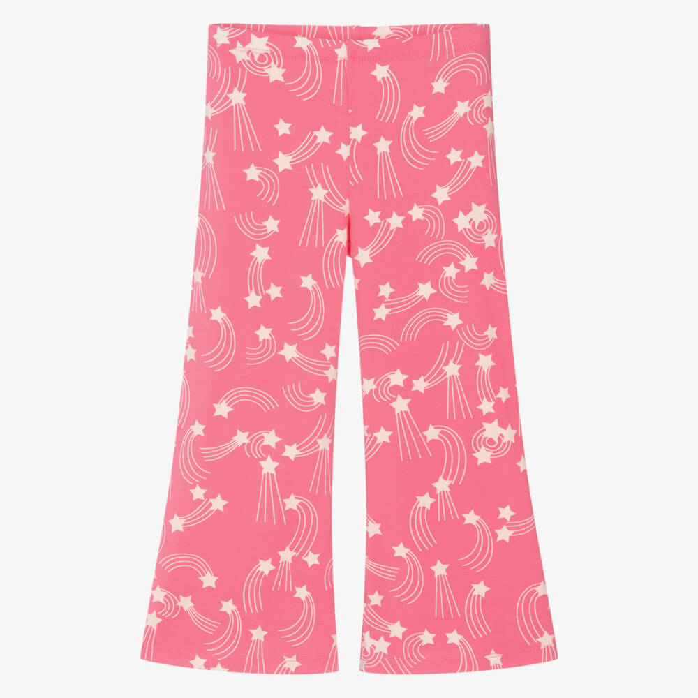 Mini Rodini-Girls Pink Organic Cotton Leggings with Ivory Star Print | Childrensalon