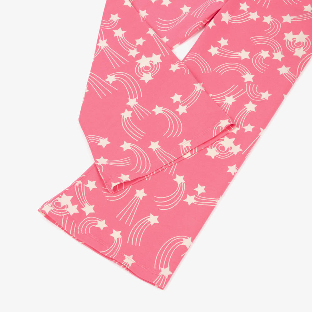 Mini Rodini-Girls Pink Organic Cotton Leggings with Ivory Star Print | Childrensalon