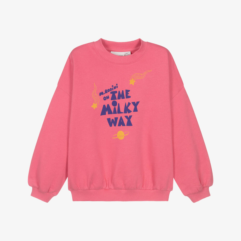 Mini Rodini-Girls Pink Organic Cotton Milky Way Sweatshirt | Childrensalon