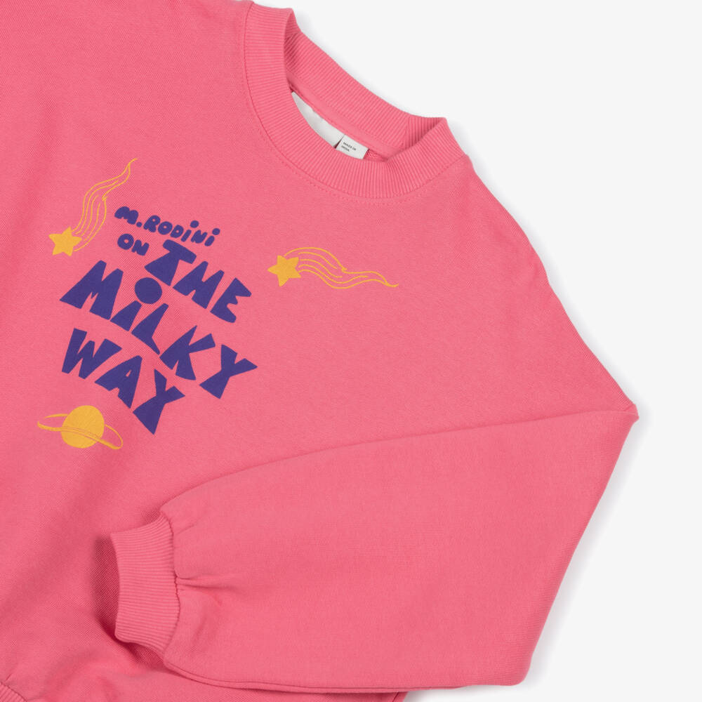 Mini Rodini-Girls Pink Organic Cotton Milky Way Sweatshirt | Childrensalon