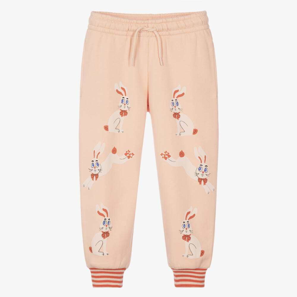 Mini Rodini-Girls Pink Organic Cotton Rabbit Print Joggers | Childrensalon