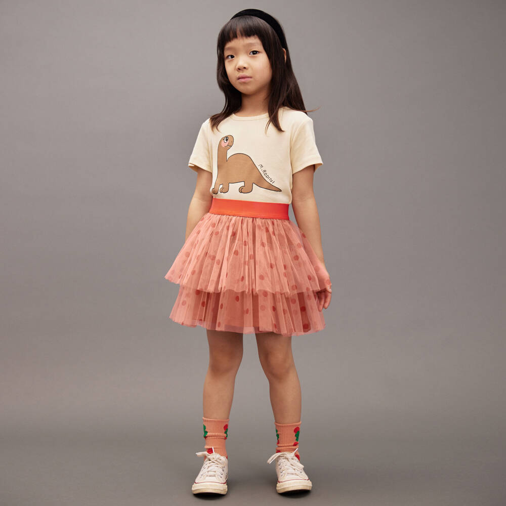 Mini Rodini-Girls Pink Organic Cotton Skirt with Orange Tulle Overlay | Childrensalon
