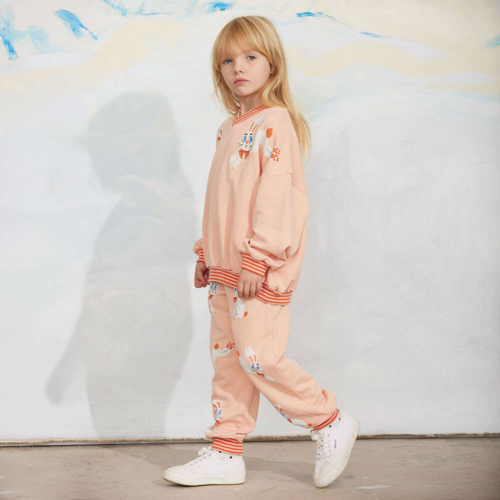Mini Rodini-Girls Pink Organic Cotton Sweatshirt with Rabbit Print | Childrensalon
