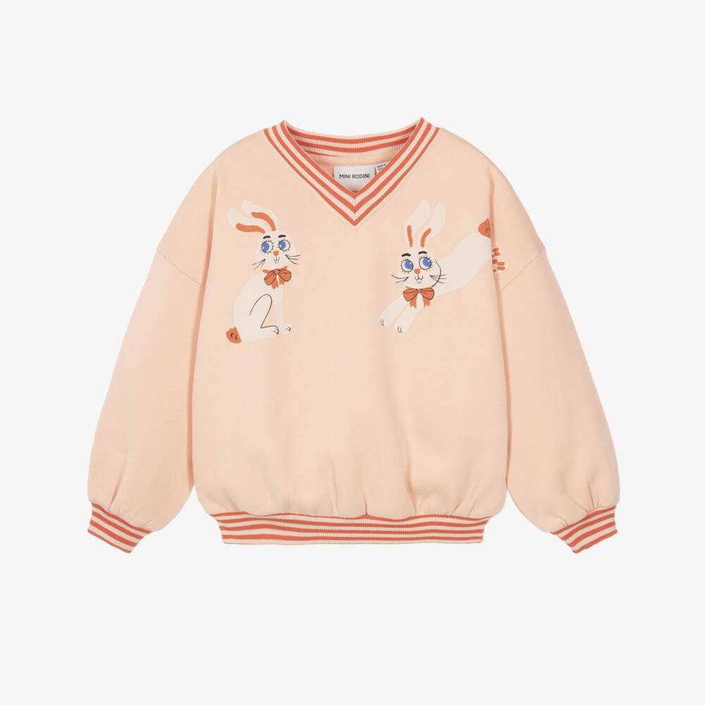 Mini Rodini-Girls Pink Organic Cotton Sweatshirt with Rabbit Print | Childrensalon