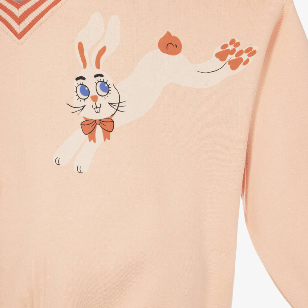 Mini Rodini-Girls Pink Organic Cotton Sweatshirt with Rabbit Print | Childrensalon