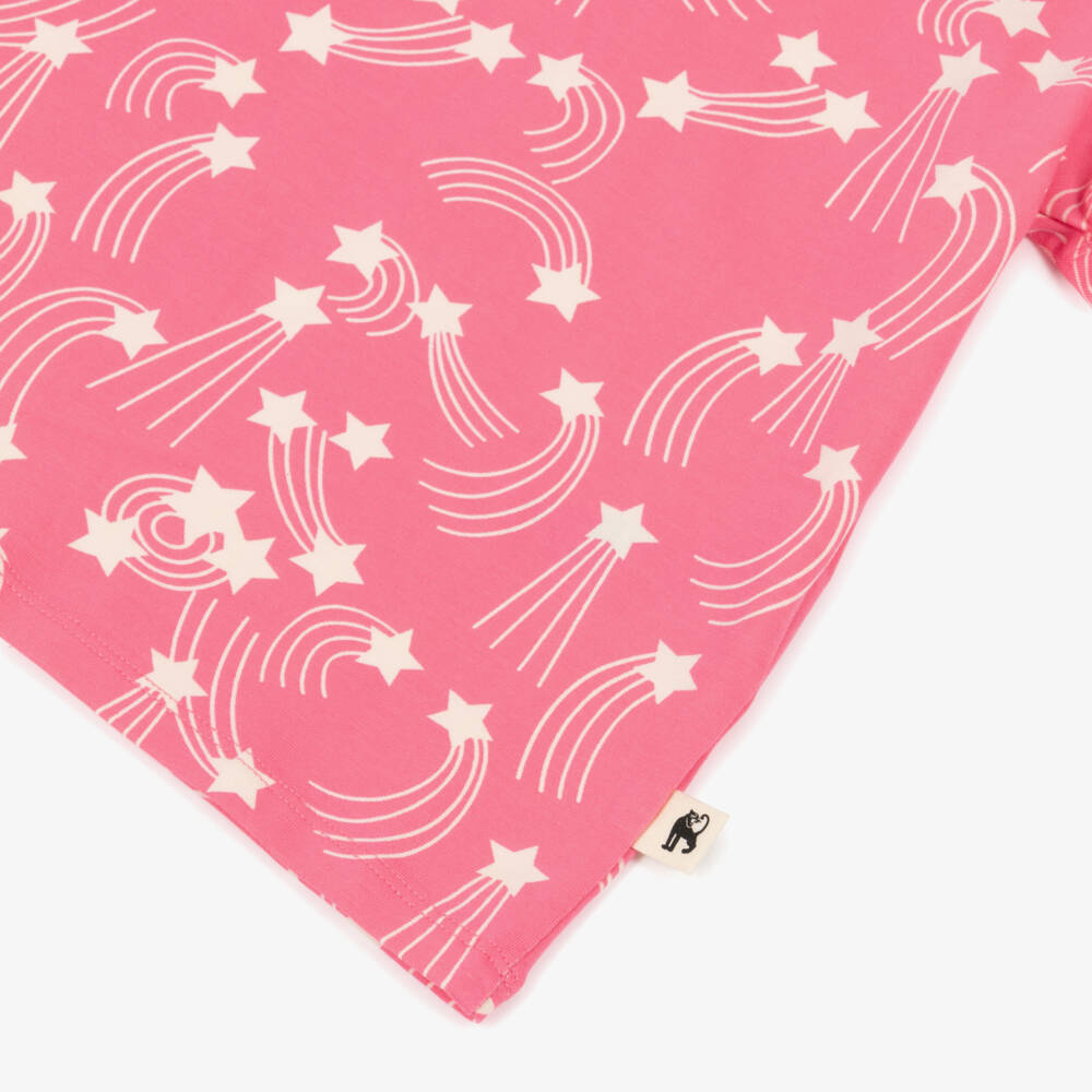 Mini Rodini-Girls Pink Organic Cotton T-Shirt with Ivory Star Print | Childrensalon