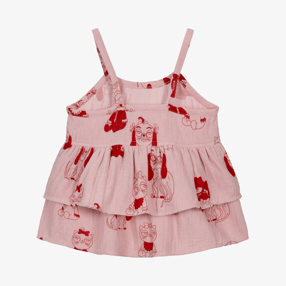 Mini Rodini-Girls Pink Organic Cotton Top with Animal Print | Childrensalon