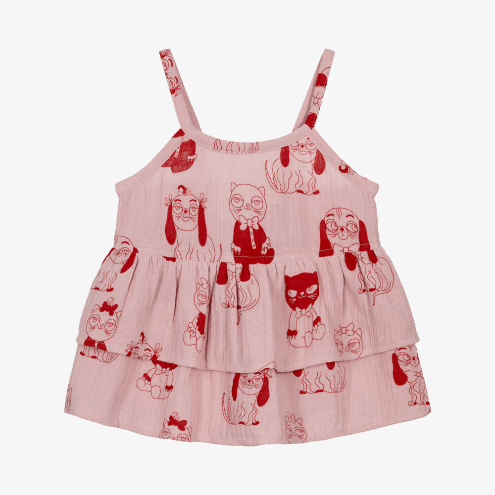 Mini Rodini-Girls Pink Organic Cotton Top with Animal Print | Childrensalon